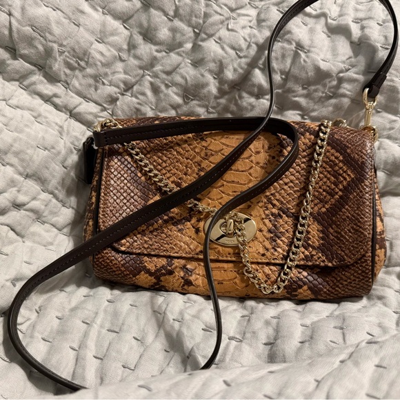 Coach Embossed Snake Print Crossbody Handbag, Tan & Brown - Picture 6 of 10